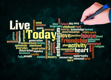 Word Cloud with LIVE TODAY concept create with text only.の写真素材