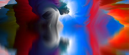 Magical world. Abstract Landscape, surreal lake and reflections. art, creativity and imagination. 3d illustration.の写真素材