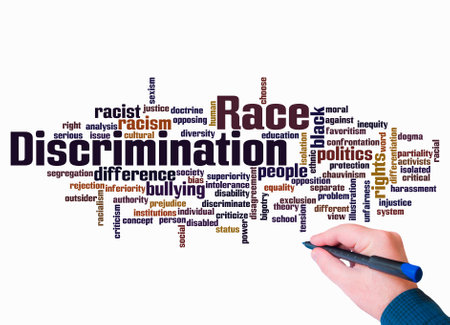 Word Cloud with RACE DISCRIMINATION concept create with text only.の写真素材