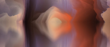 Magical world. Abstract Landscape, surreal lake and reflections. art, creativity and imagination. 3d illustration.の写真素材
