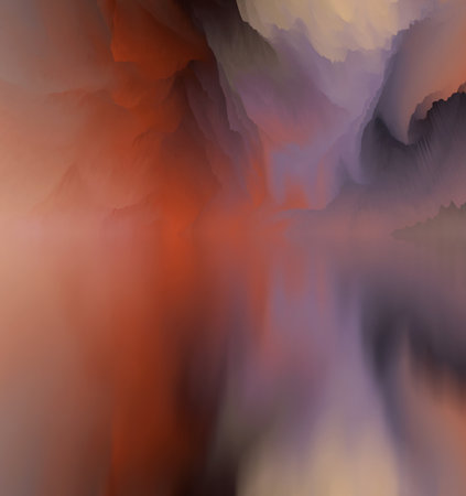 magical world. Abstract Landscape, surreal lake and reflections. art, creativity and imagination. 3d illustration.の写真素材