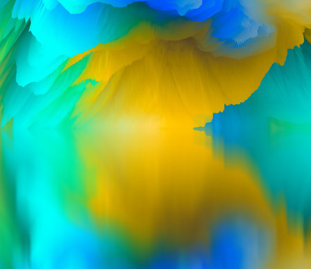 Magical world. Abstract Landscape, surreal lake and reflections. art, creativity and imagination. 3d illustration.の写真素材