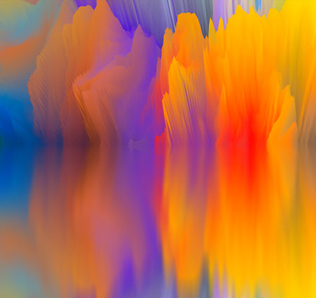magical world. Abstract Landscape, surreal lake and reflections. art, creativity and imagination. 3d illustration.の写真素材