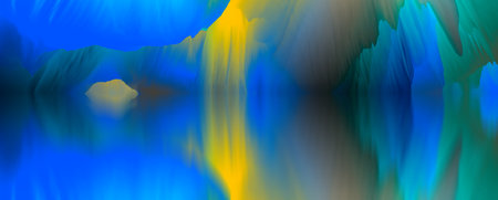 magical world. Abstract Landscape, surreal lake and reflections. art, creativity and imagination. 3d illustration.の写真素材