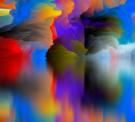 magical world. Abstract Landscape, surreal lake and reflections. art, creativity and imagination. 3d illustration.の写真素材