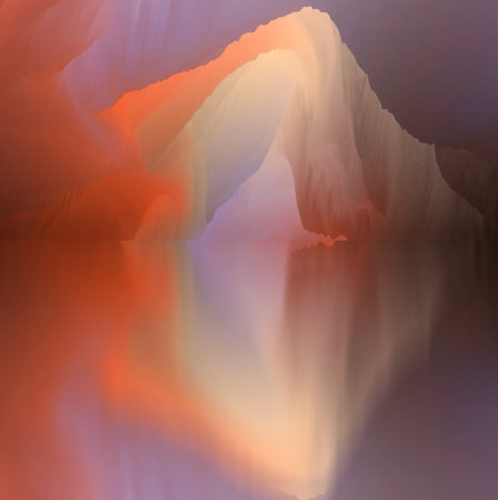 magical world. Abstract Landscape, surreal lake and reflections. art, creativity and imagination. 3d illustration.の写真素材