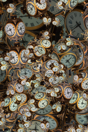 Large set of vintage clock faces. Texture of time, Elegant collection. 3d illustration.の写真素材