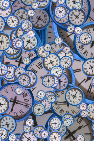 Large set of vintage clock faces. Texture of time, Elegant collection. 3d illustration.の写真素材