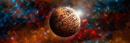 Unknown planet from outer space. Space nebula. Cosmic cluster of stars. Outer space background. 3D...