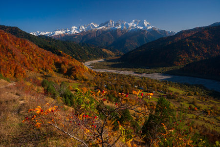 Late autumn view of Caucasus mountains in Georgia