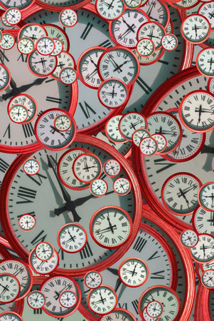 Large set of vintage clock faces. Texture of time, Elegant collection. 3d illustration.の写真素材