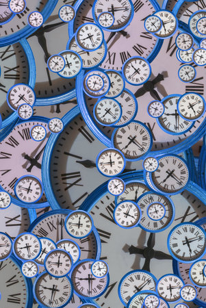 Large set of vintage clock faces. Texture of time, Elegant collection. 3d illustration.の写真素材