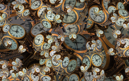 Large set of vintage clock faces. Texture of time, Elegant collection. 3d illustration.の写真素材