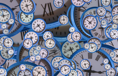 Large set of vintage clock faces. Texture of time, Elegant collection. 3d illustration.の写真素材