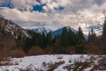 The mountain winter landscape Caucasus mountains.の写真素材