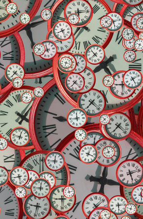 Large set of vintage clock faces. Texture of time, Elegant collection. 3d illustration.の写真素材