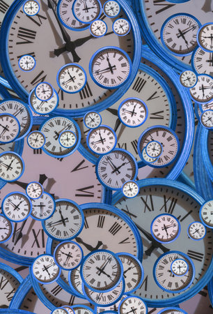 Large set of vintage clock faces. Texture of time, Elegant collection. 3d illustration.の写真素材