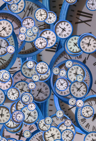 Large set of vintage clock faces. Texture of time, Elegant collection. 3d illustration.の写真素材