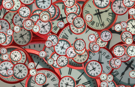 Large set of vintage clock faces. Texture of time, Elegant collection. 3d illustration.の写真素材