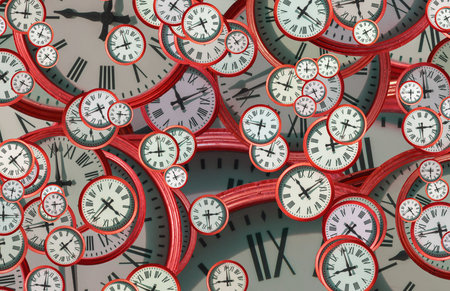 Large set of vintage clock faces. Texture of time, Elegant collection. 3d illustration.の写真素材