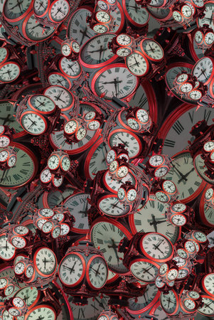 Large set of vintage clock faces. Texture of time, Elegant collection. 3d illustration.