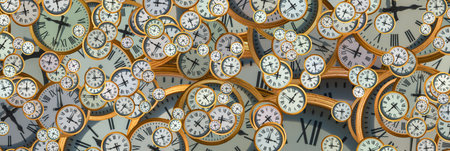 Large set of vintage clock faces. Texture of time, Elegant collection. 3d illustration.の写真素材