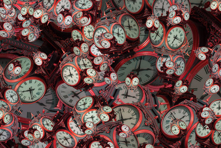 Large set of vintage clock faces. Texture of time, Elegant collection. 3d illustration.