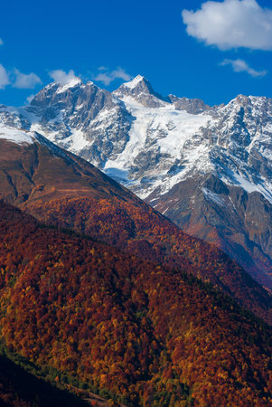 Late autumn view of Caucasus mountains in Georgiaの写真素材