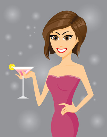 Illustration of a girl with a glass of cocktail on abstract background.Contain gradient effect.のイラスト素材