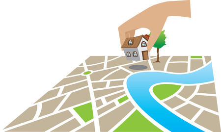 construct a home on land in a mapのイラスト素材