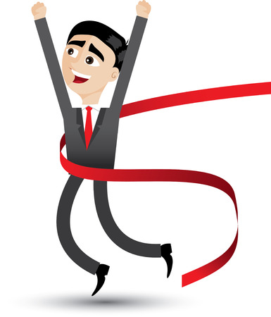 illustration of cartoon businessman jumping with ribbon.success concept.のイラスト素材