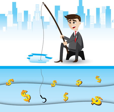 illustration of cartoon businessman fishing money. opportunity concept.のイラスト素材