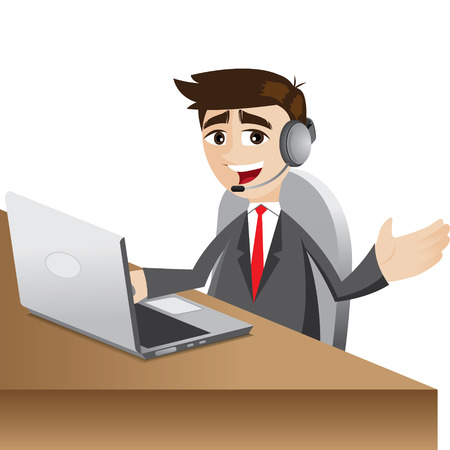 illustration of cartoon call center businessman with headphoneのイラスト素材