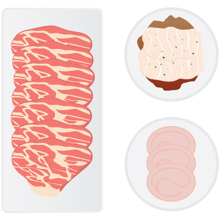 illustration of beef and pork set in yakiniku mealのイラスト素材