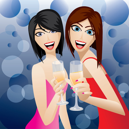 illustration of cartoon sexy women with glass of cocktailのイラスト素材