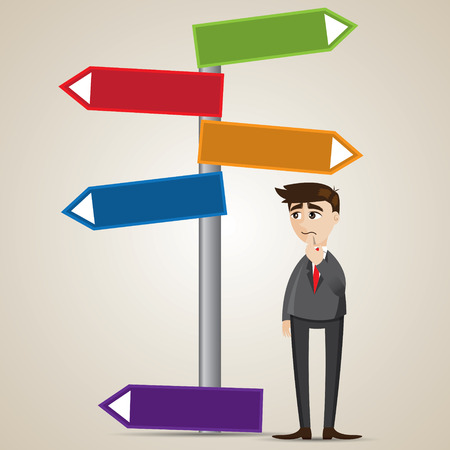 illustration of cartoon businessman with blank signageのイラスト素材