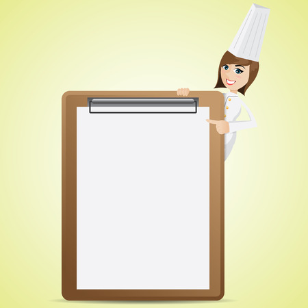 illustration of cartoon cute chef with blank menu boardのイラスト素材