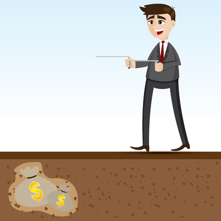 illustration of cartoon businessman searching with dowsing rodのイラスト素材