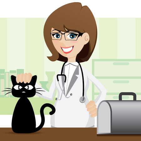 illustration of cartoon cute veterinarian and catのイラスト素材