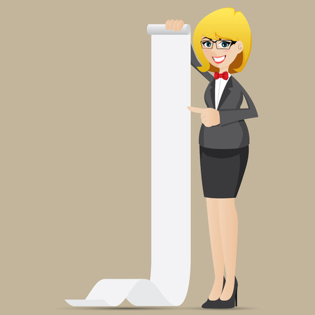 illustration of cartoon businesswoman with roll of paperのイラスト素材