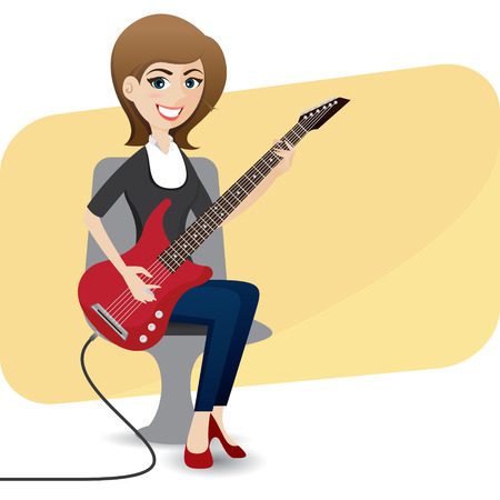 illustration of cartoon cute girl playing electric guitarのイラスト素材