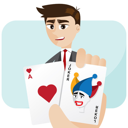 illustration of cartoon businessman draw joker card in risk conceptのイラスト素材