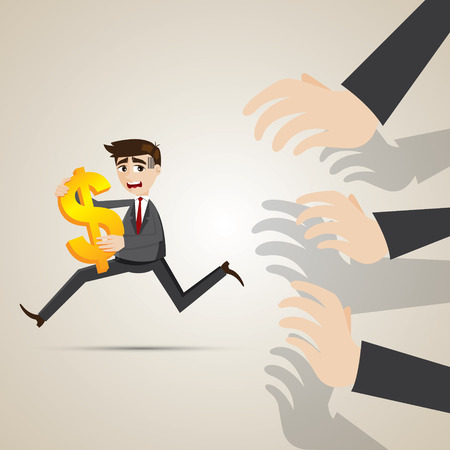 illustrator of cartoon businessman run away from creditorのイラスト素材