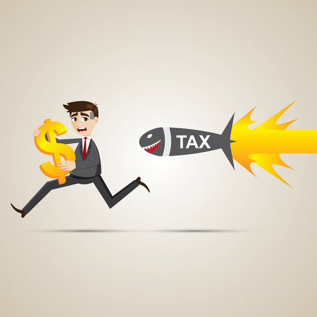 illustration of cartoon businessman run away from taxのイラスト素材
