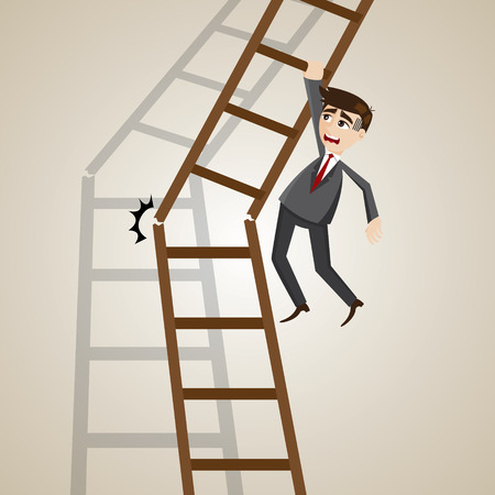 illustration of cartoon businessman on broken ladder in fail conceptのイラスト素材