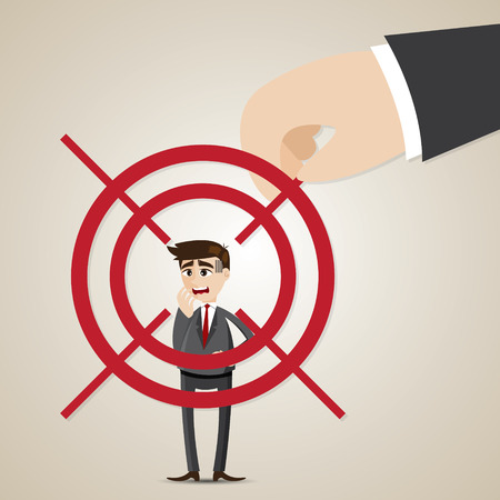 illustration of cartoon businessman targeted lock on by executive in punishment conceptのイラスト素材