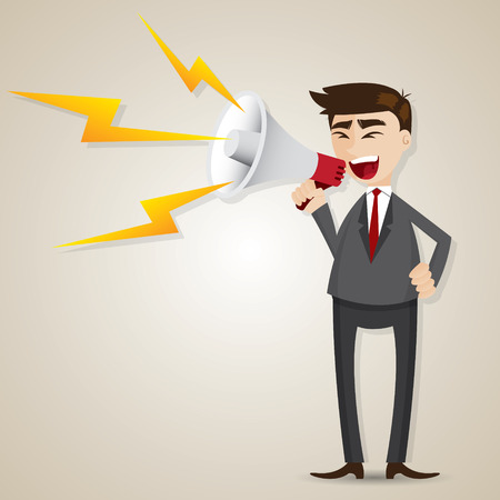 illustration of cartoon businessman with megaphone in commander conceptのイラスト素材