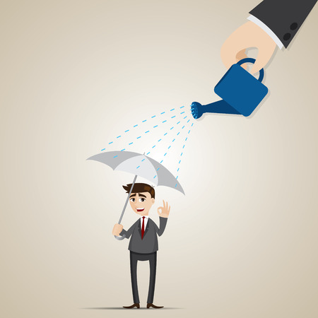 illustration of cartoon businessman with umbrella under rain in insurance conceptのイラスト素材