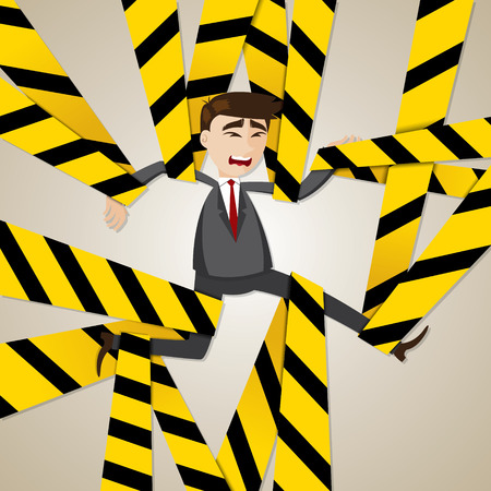 illustration of cartoon tangled businessman in business problem conceptのイラスト素材