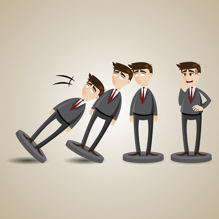 illustration of cartoon domino businessman figure fall down in collapse conceptのイラスト素材